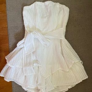 White Hello Molly strapless romper with detailing and bow